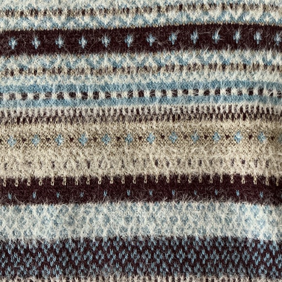 Ann Taylor Fare Isle Funnel Neck Sweater in Blues, Browns, and Gold Stripes - Picture 4 of 6
